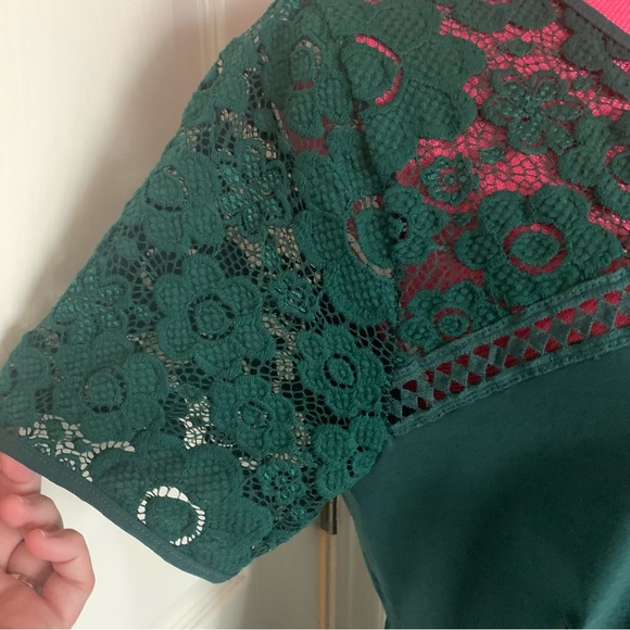 Pine Green Short Sleeved A-Line Dress with Lace Detail size 2X with Stretch - Picture 3 of 10